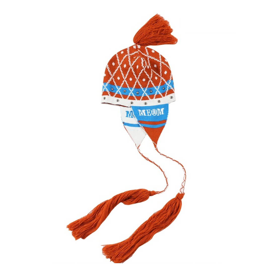 JOJO  Studded Plaid Ear Flap Beanie-Coordom