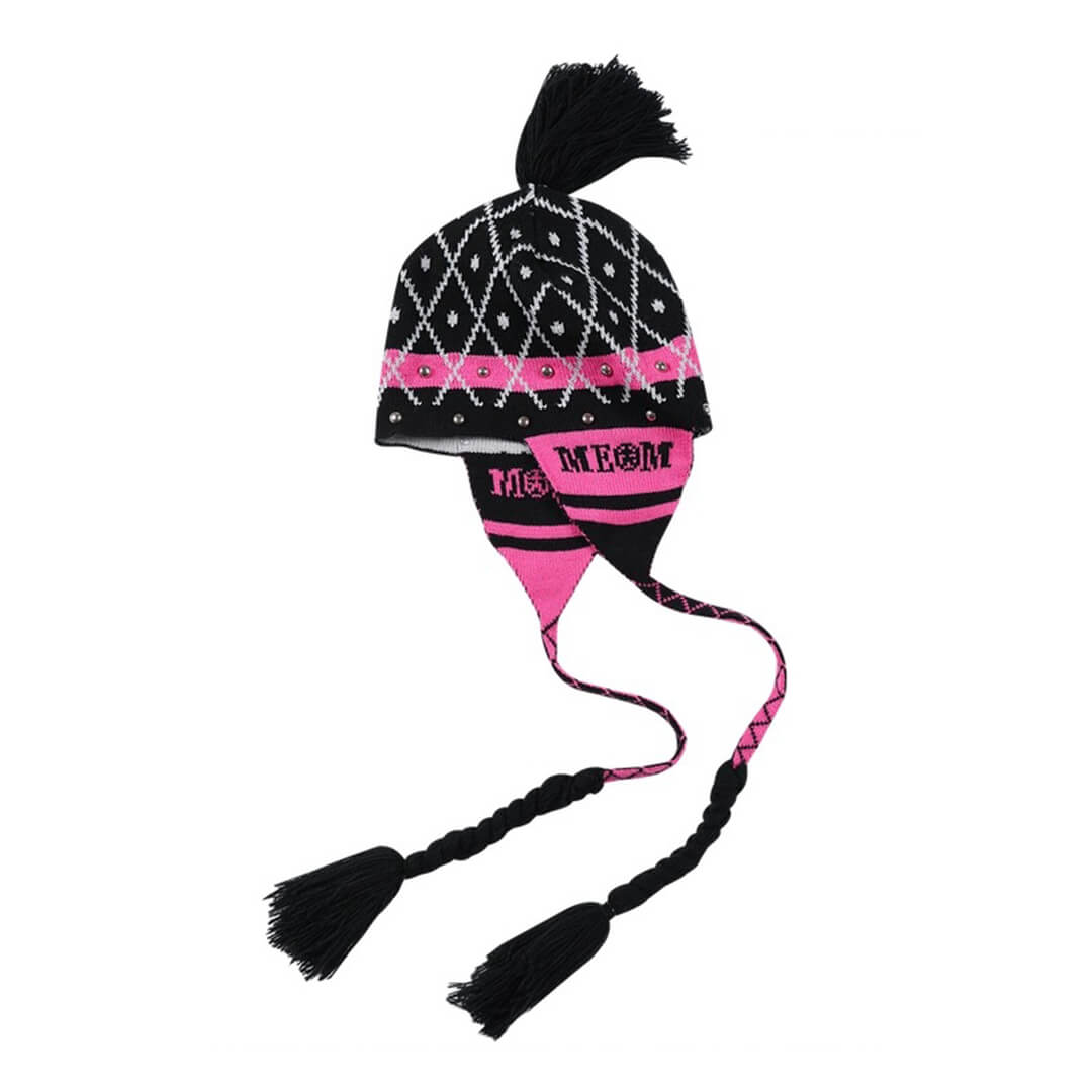 JOJO  Studded Plaid Ear Flap Beanie-Coordom