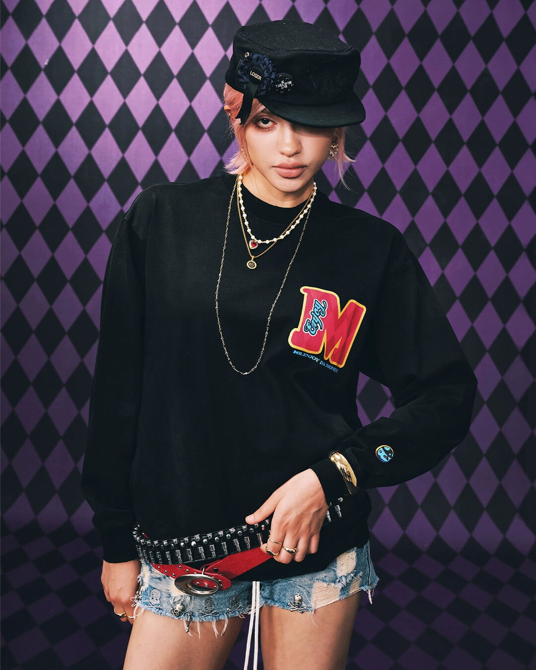 JOJO  Washed Distressed Character Print Long Sleeve Tee-Coordom