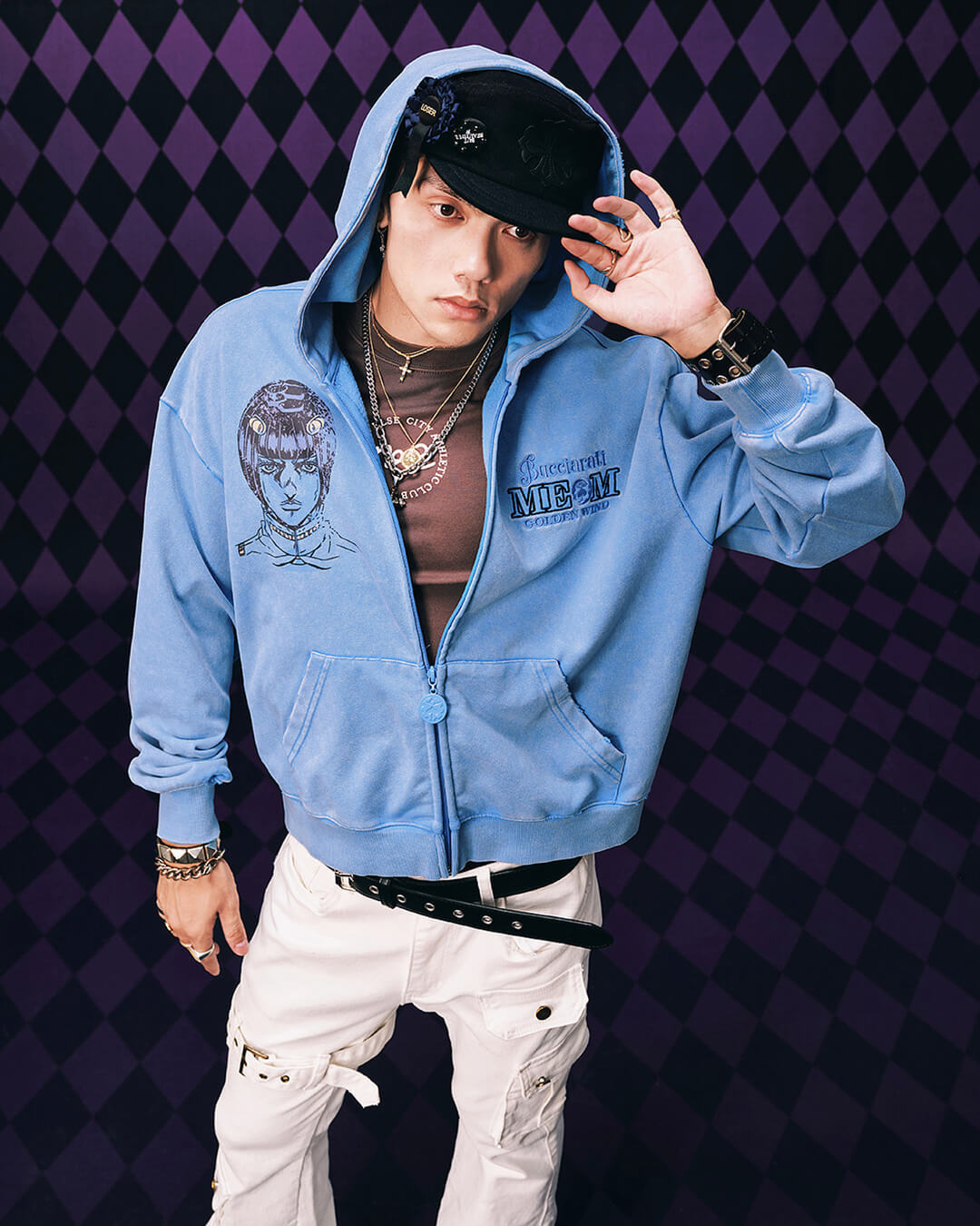 JOJO  Washed Graphic Print Zip Up Hoodie-Coordom