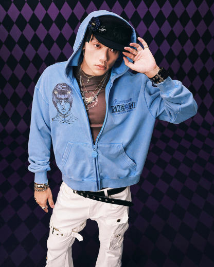 JOJO  Washed Graphic Print Zip Up Hoodie-Coordom