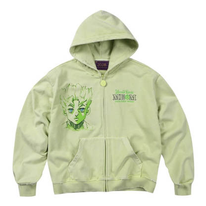 JOJO  Washed Graphic Print Zip Up Hoodie-Coordom