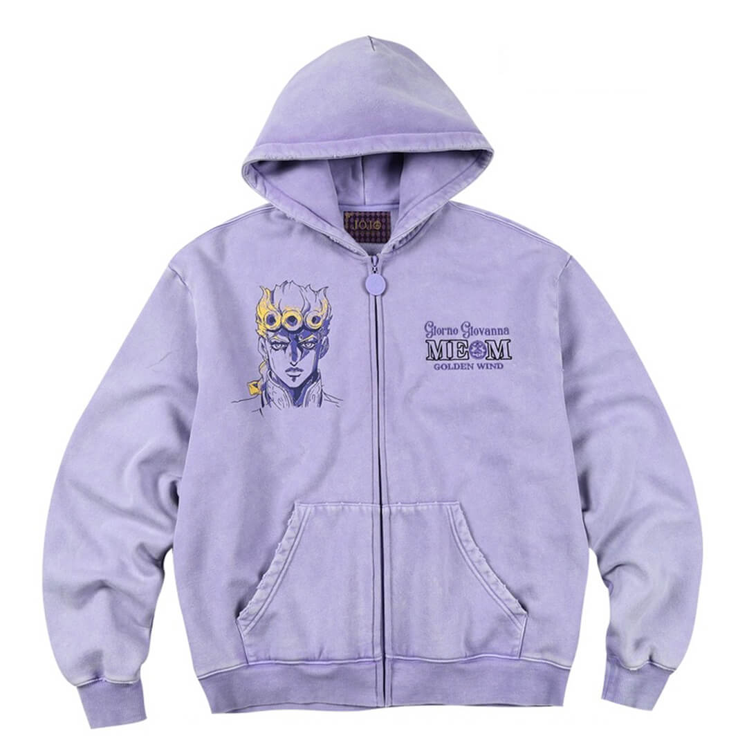 JOJO  Washed Graphic Print Zip Up Hoodie-Coordom