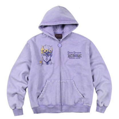 JOJO  Washed Graphic Print Zip Up Hoodie-Coordom