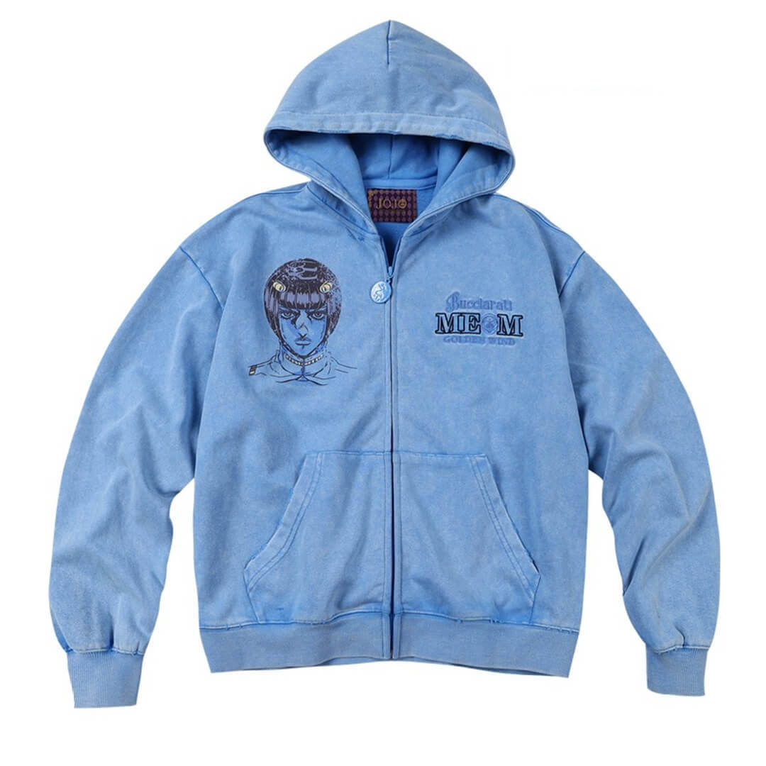 JOJO  Washed Graphic Print Zip Up Hoodie-Coordom