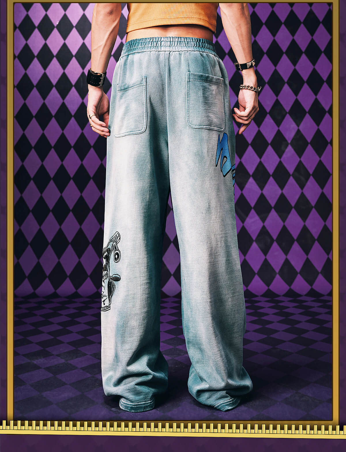 JOJO  Embroidered Print Washed Sweatpants-Coordom