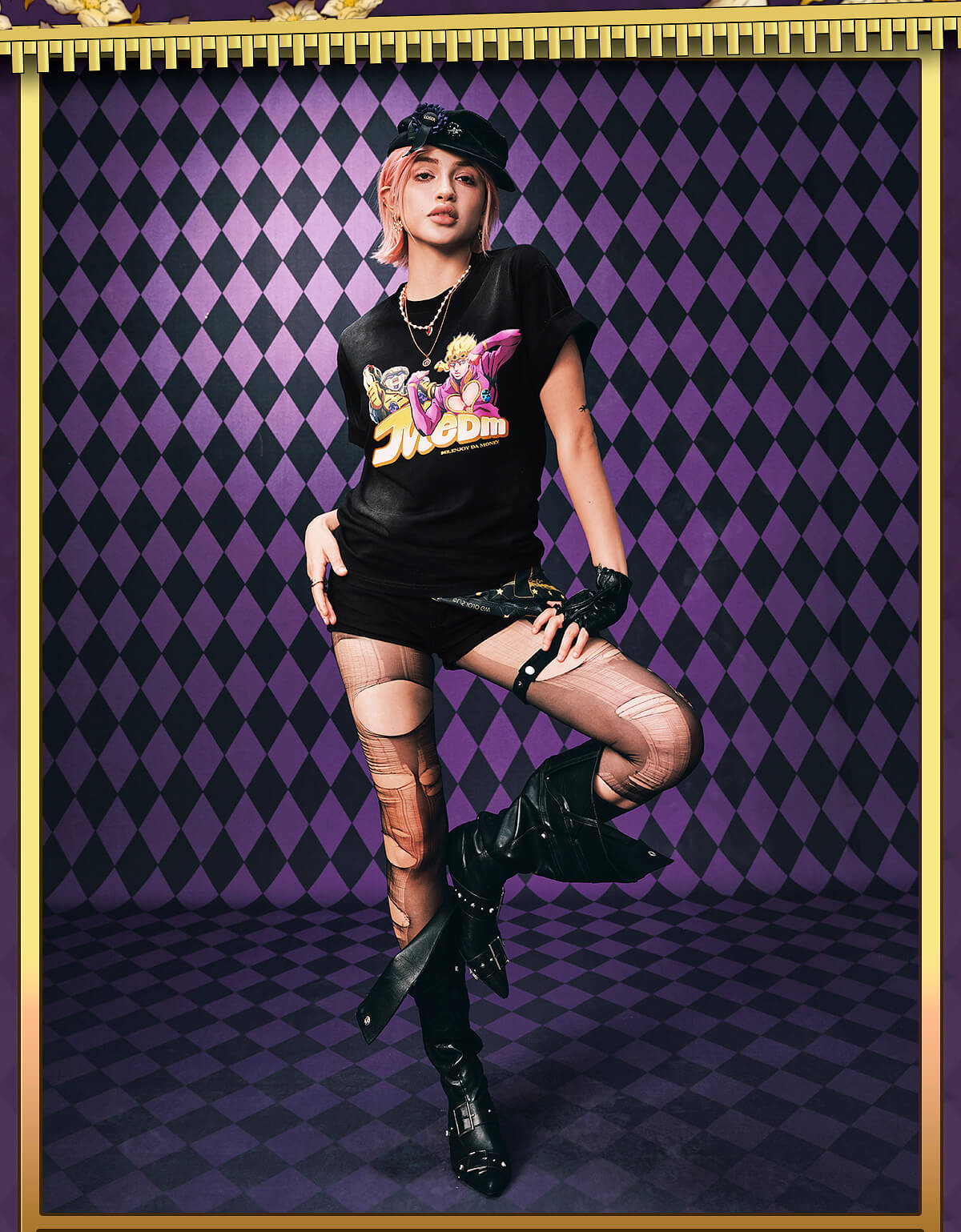 JOJO  Washed Distressed Character Print Tee-Coordom
