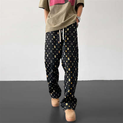 Pixel Grid Cotton Pants-Coordom
