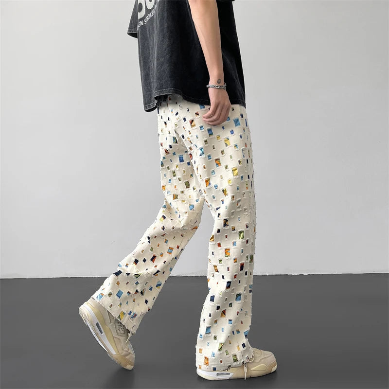 Pixel Grid Cotton Pants-Coordom