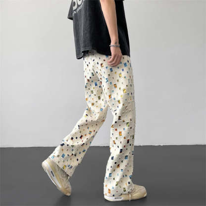 Pixel Grid Cotton Pants-Coordom
