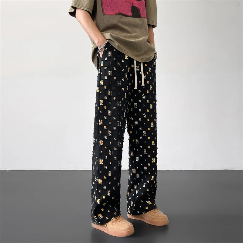 Pixel Grid Cotton Pants-Coordom