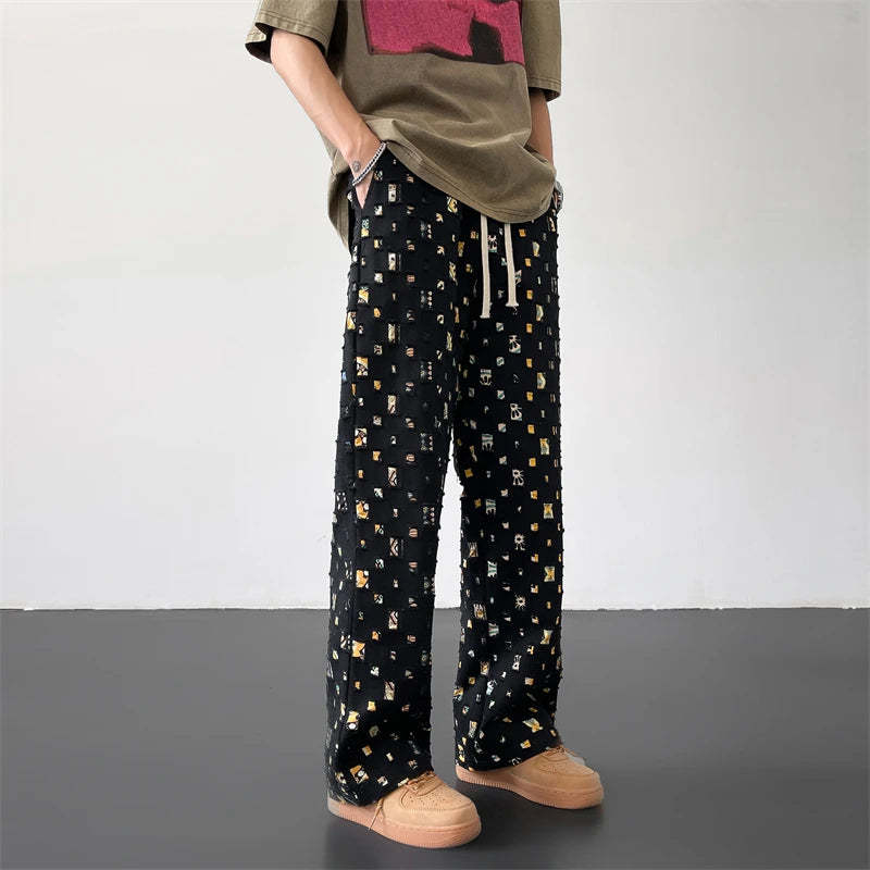 Pixel Grid Cotton Pants-Coordom