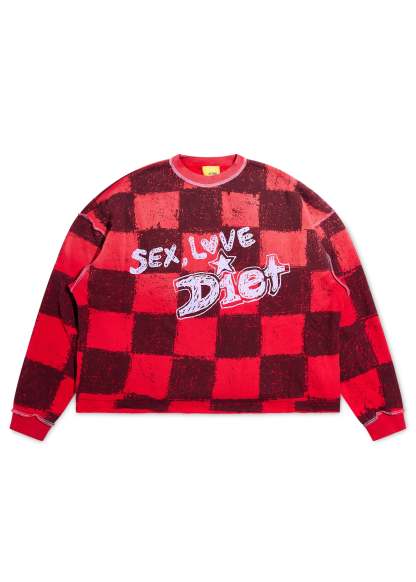 SL&D Crewneck Sweatshirt - Checkered Red|Streetwear Oversized Vintage Casual Wear-Coordom