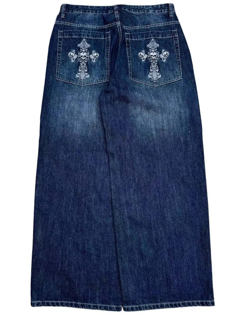 BLUE WASHED CRUCIFIX JEANS-Coordom