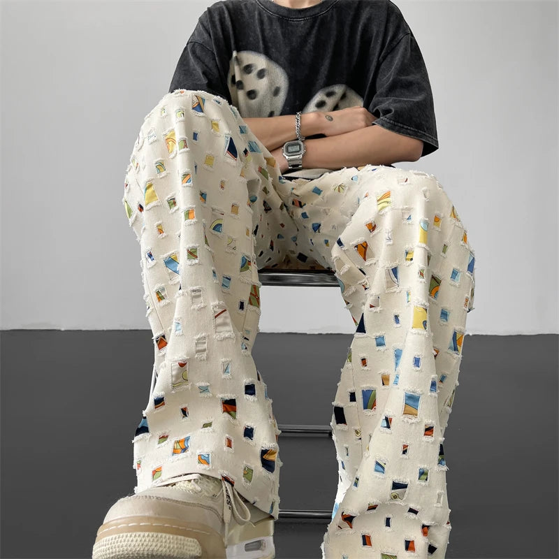 Pixel Grid Cotton Pants-Coordom