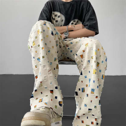 Pixel Grid Cotton Pants-Coordom
