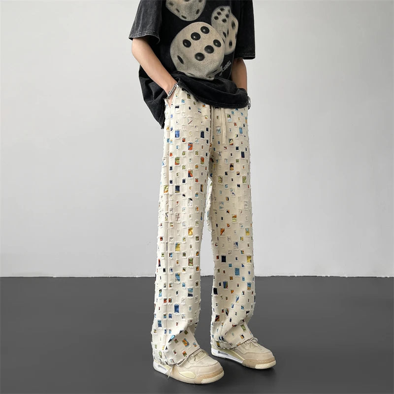 Pixel Grid Cotton Pants-Coordom