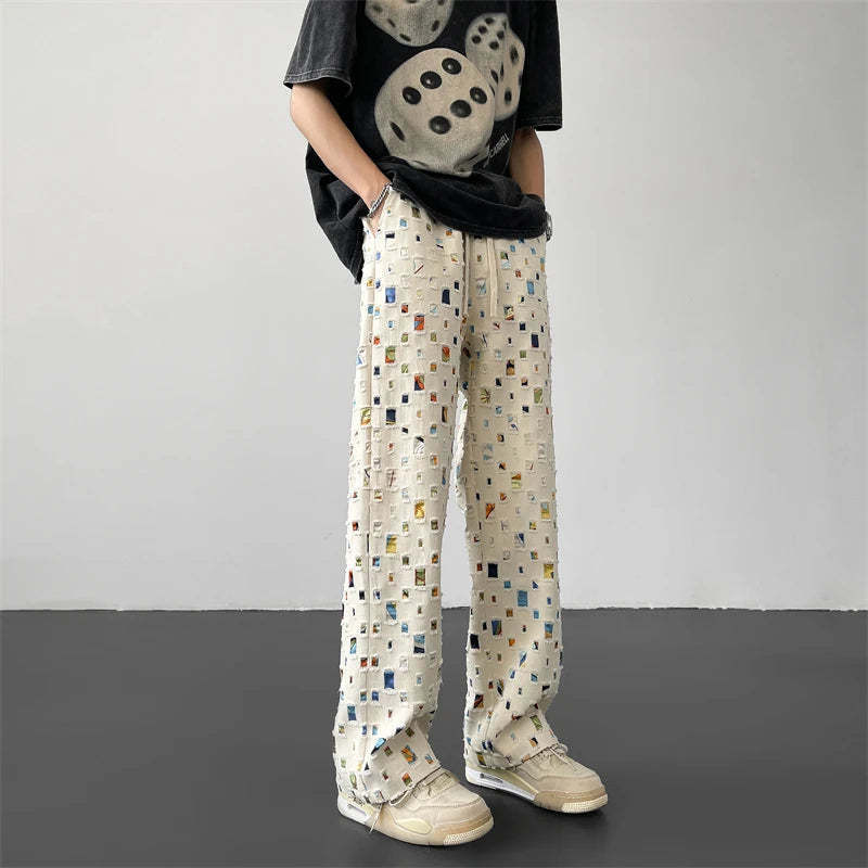 Pixel Grid Cotton Pants-Coordom