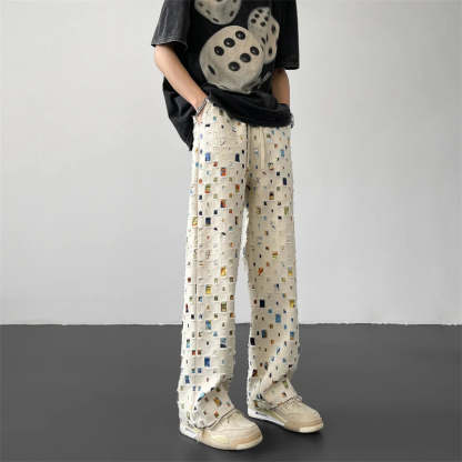Pixel Grid Cotton Pants-Coordom