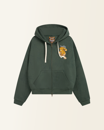 Tiger Zip-Up Hoodie | Vintage Streetwear Oversized Sweatshirt-Coordom