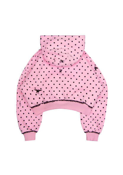 NOVA POLKA DOT CROP ZIP HOODIE BABY PINK-Coordom