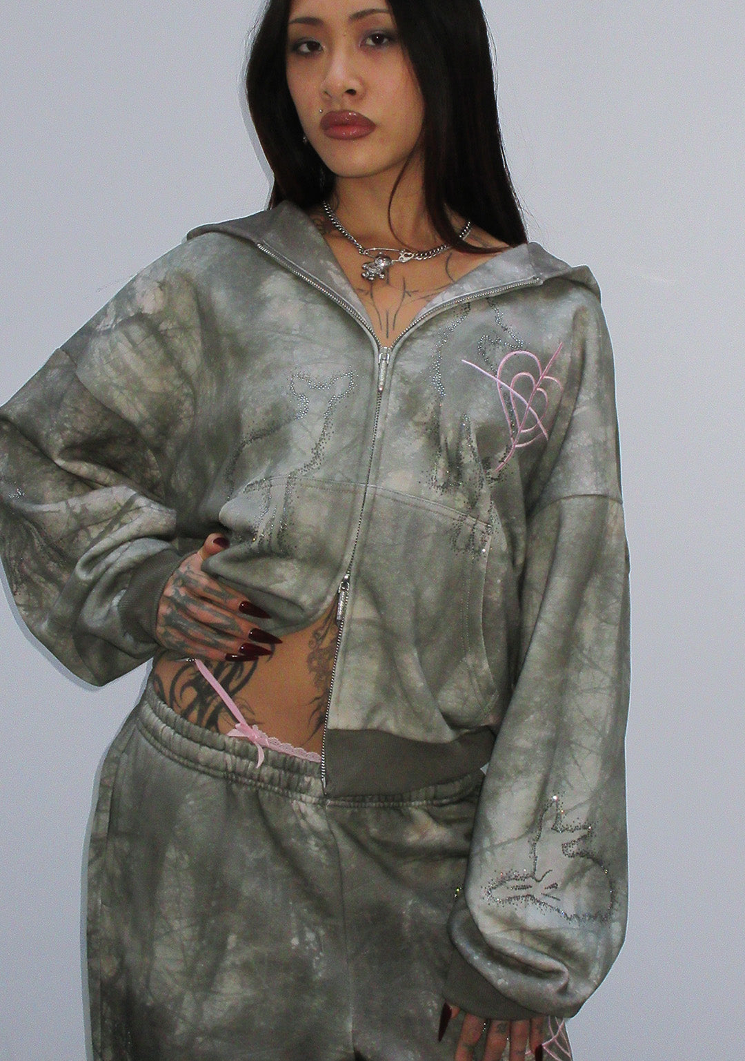 LOVESTRUCK RHINESTONE ZIP HOODIE CAMO-Coordom