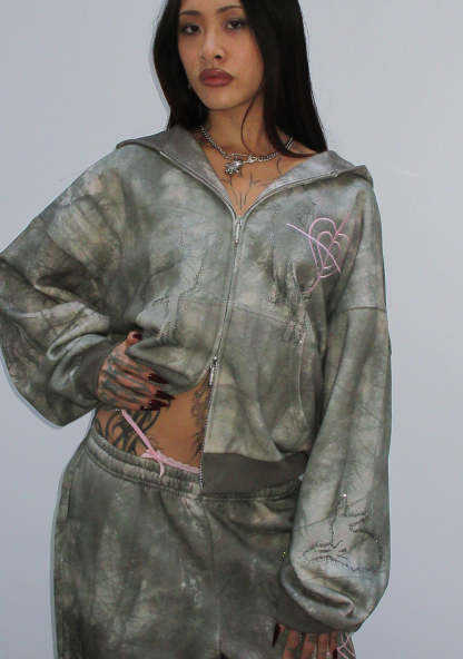LOVESTRUCK RHINESTONE ZIP HOODIE CAMO-Coordom