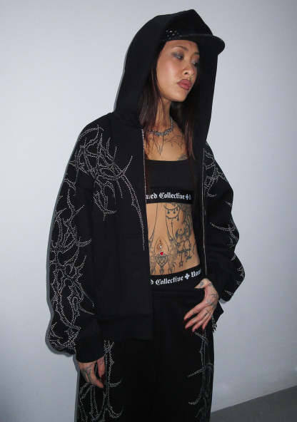HAUNT STUDDED ZIP HOODIE BLACK-Coordom
