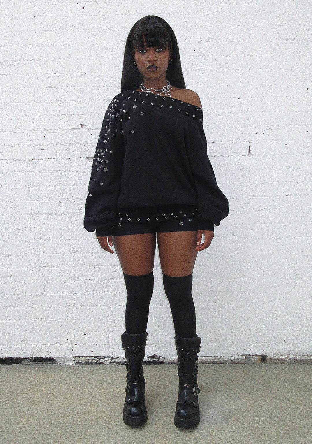 MIDNIGHT STUDDED MICRO HOTPANT SHORTS BLACK-Coordom