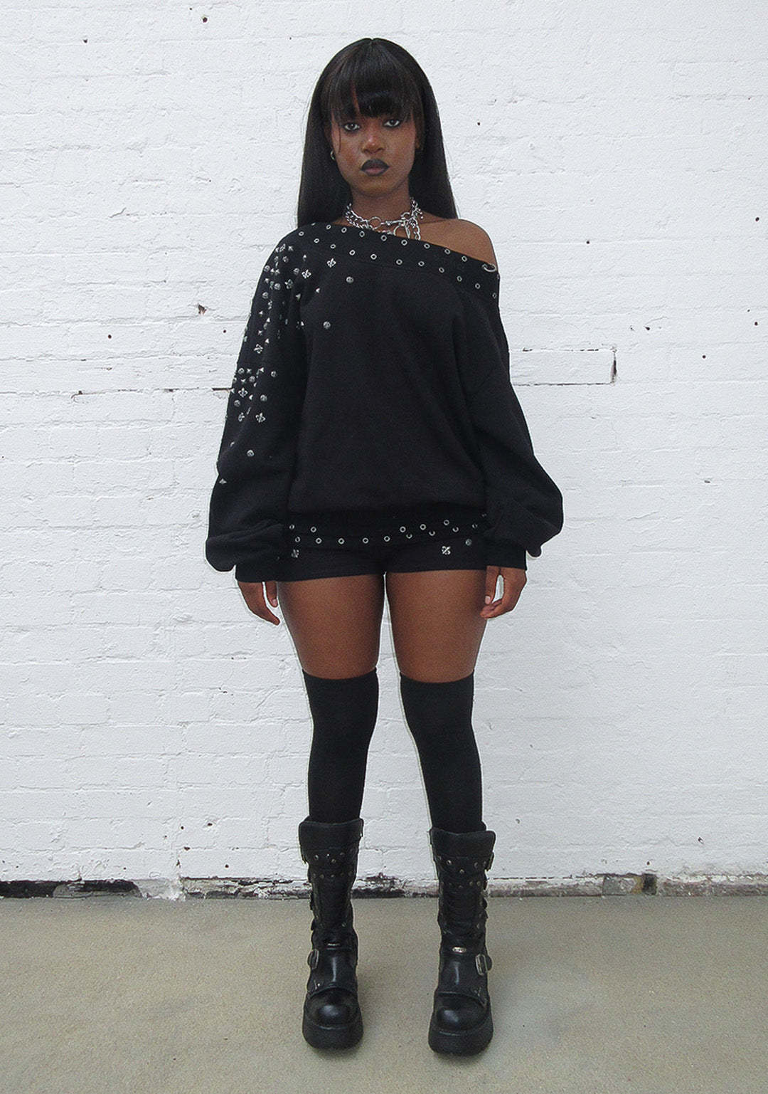 MIDNIGHT STUDDED MICRO HOTPANT SHORTS BLACK-Coordom