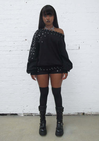 MIDNIGHT STUDDED MICRO HOTPANT SHORTS BLACK-Coordom
