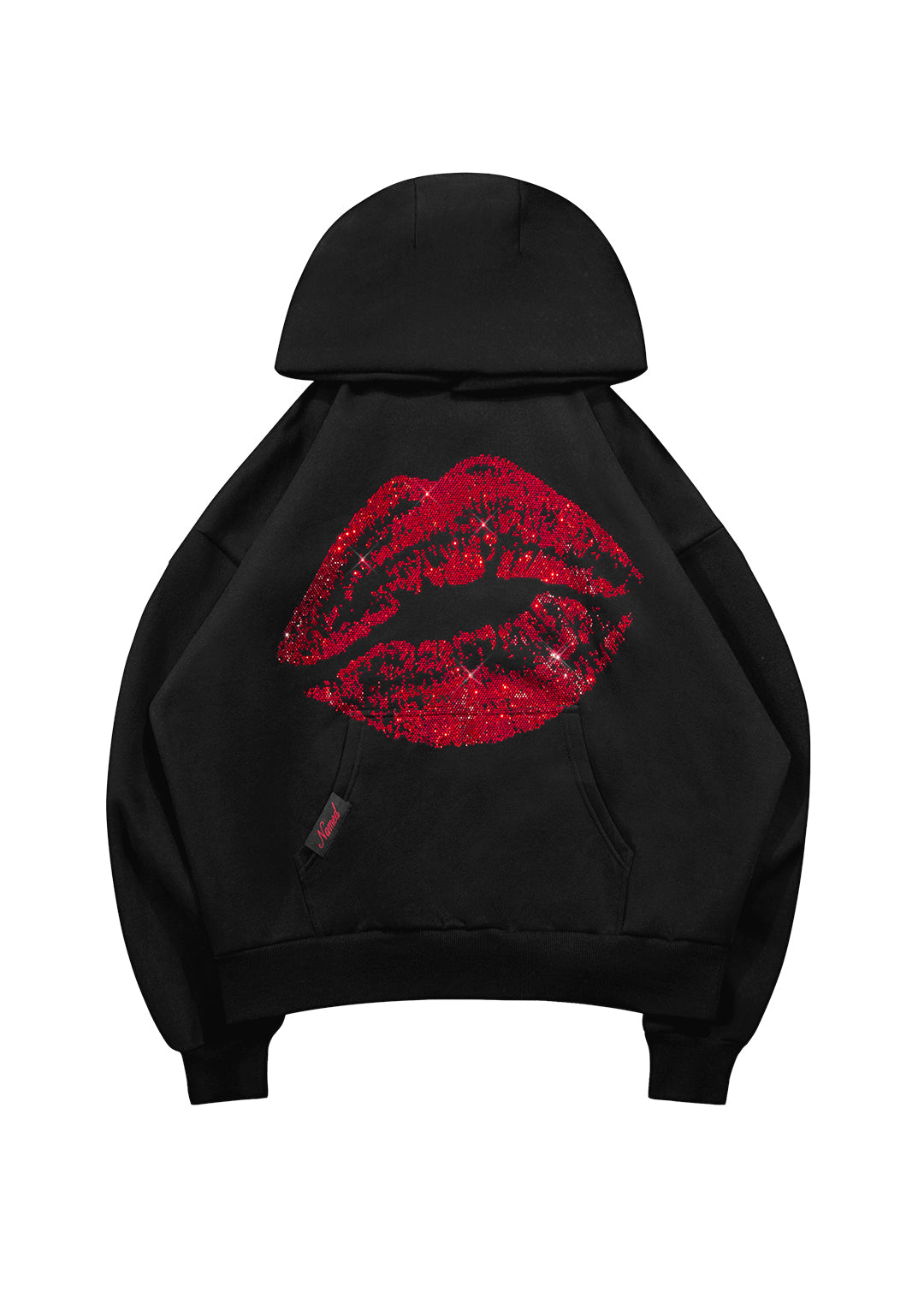 TEASE RHINESTONE KISS PULLOVER HOODIE BLACK-Coordom