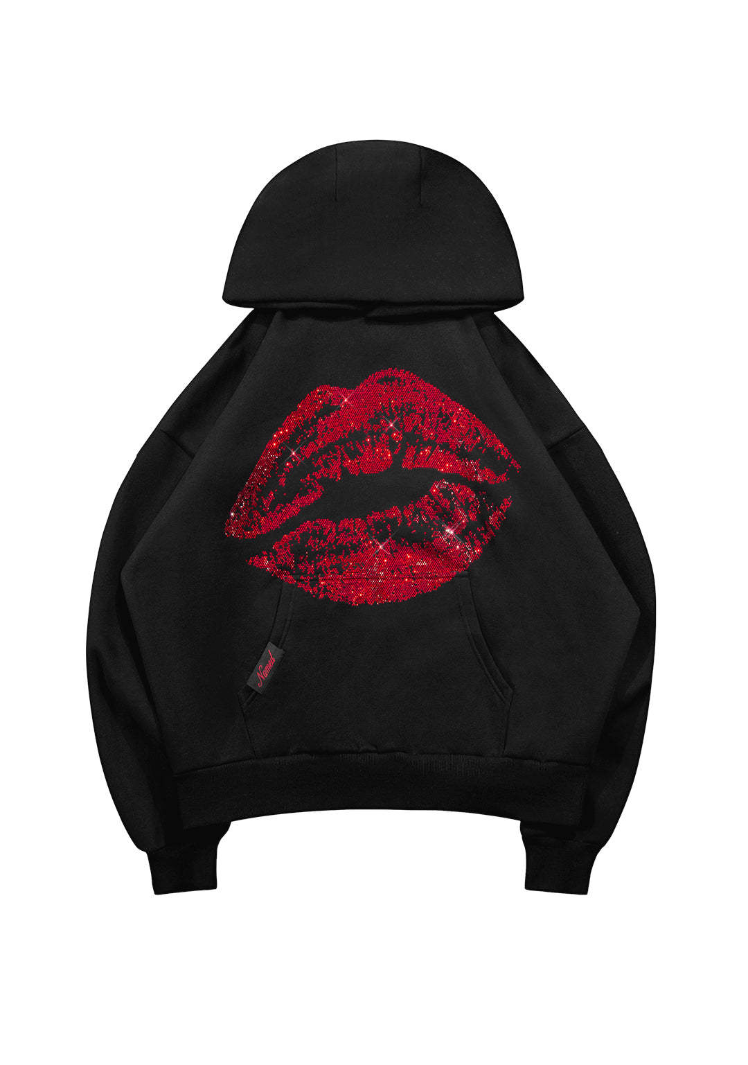 TEASE RHINESTONE KISS PULLOVER HOODIE BLACK-Coordom
