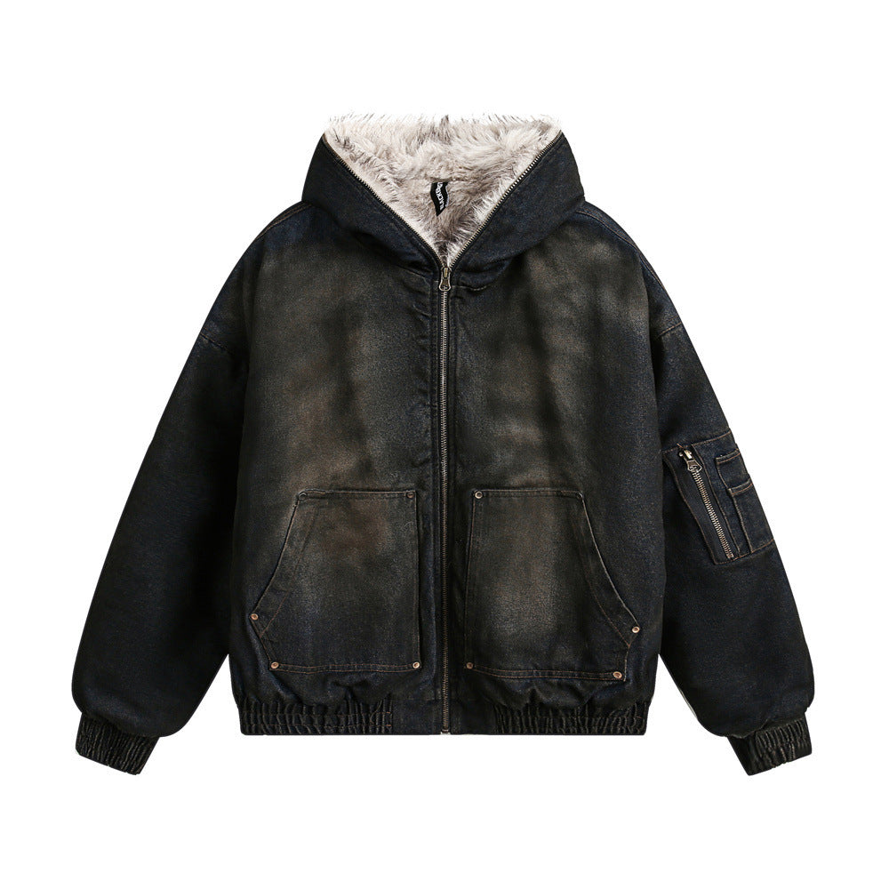 Arcane Washed Cotton Fur Hooded Jacket-Coordom