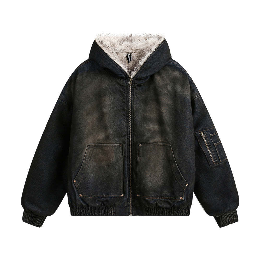 Arcane Washed Cotton Fur Hooded Jacket-Coordom