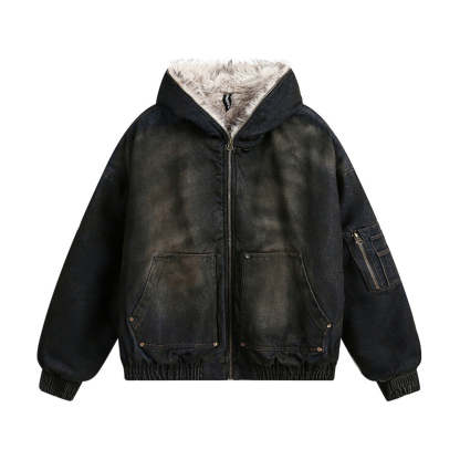 Arcane Washed Cotton Fur Hooded Jacket-Coordom
