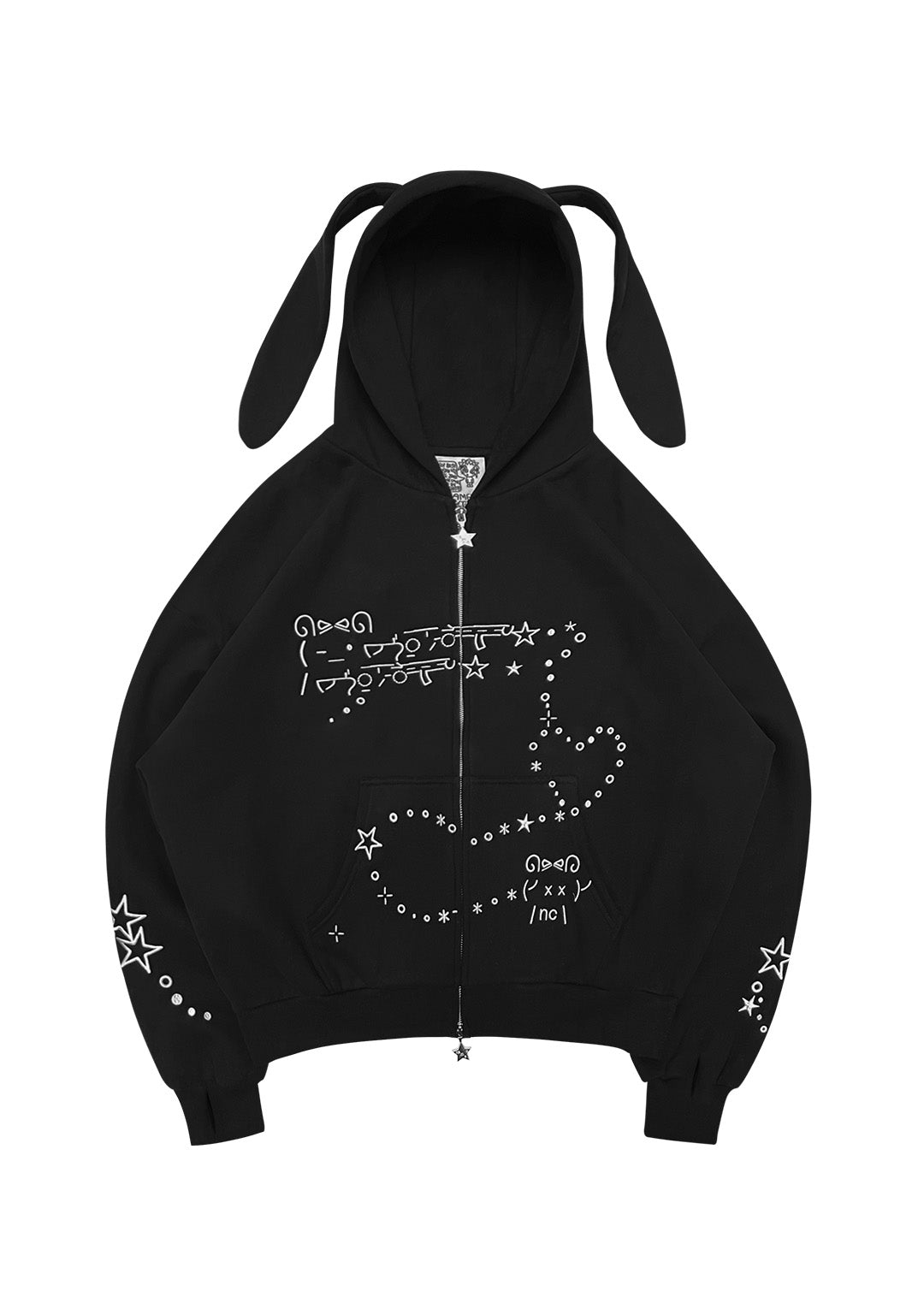MALFUNCTION BUNNY ZIP HOODIE BLACK (DETACHABLE EARS)-Coordom