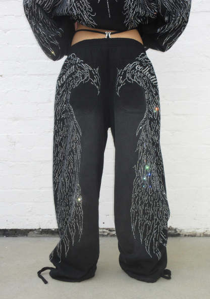 FALLEN RHINESTONE OVERSIZED SWEATPANTS WASHED BLACK-Coordom