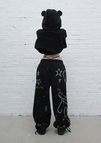 DREAMER RHINESTONE TEDDY OVERSIZED SWEATPANTS BLACK-Coordom