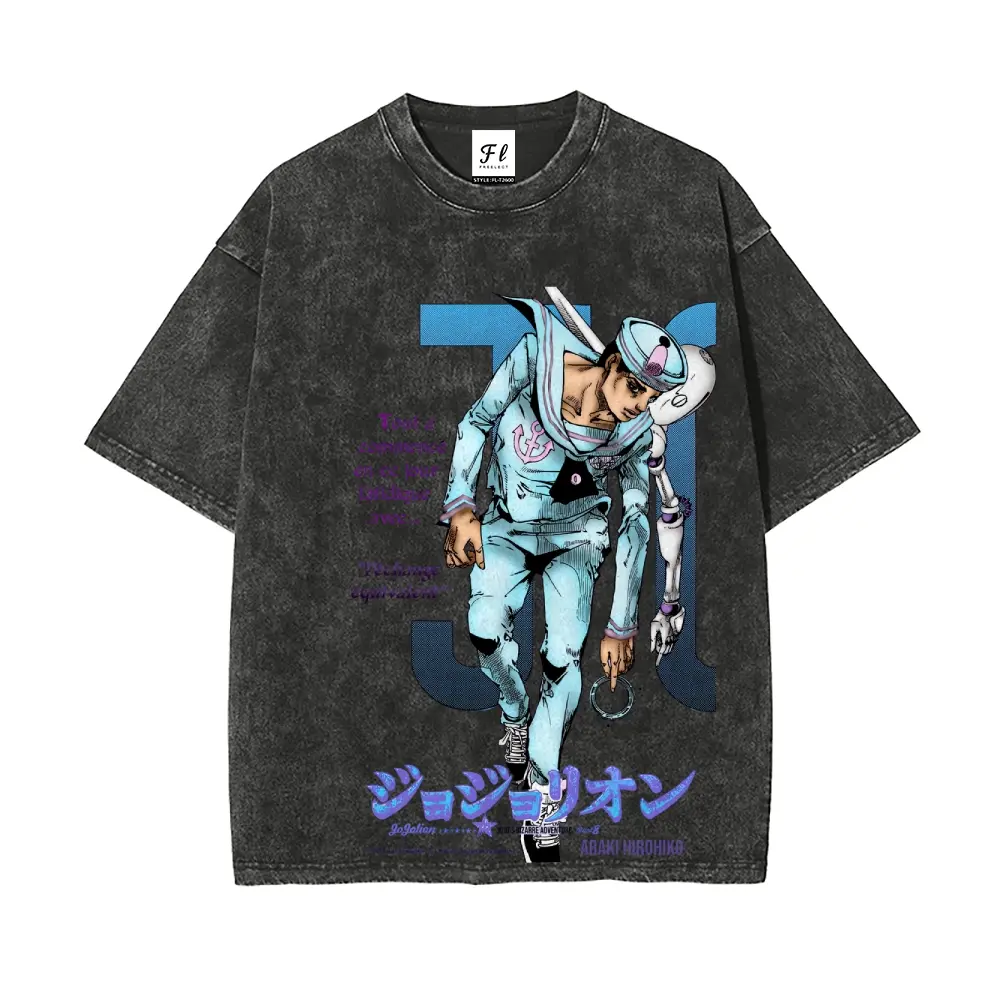 Josuke Higashikata (JoJo's Bizarre Adventure Part 8: The Gospel of JoJo) -- Short Sleeve Cotton Unisex Retro Wash Tee-Coordom