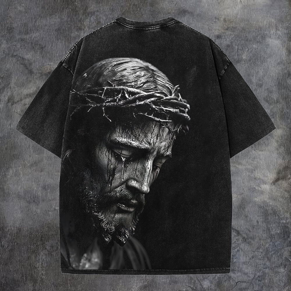 Crown Of Thorns Portrait Washed T-Shirt-Coordom