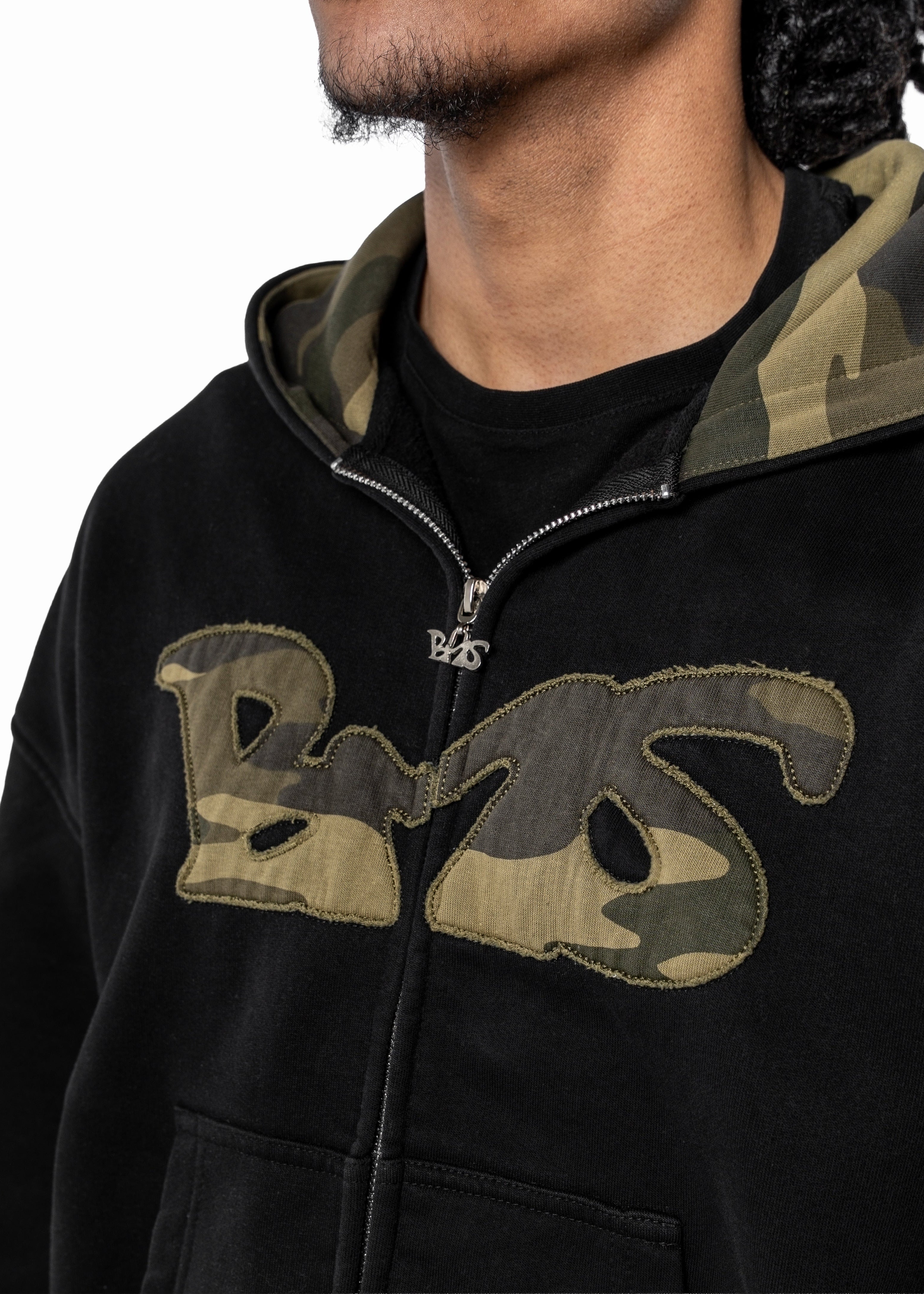 BLACK CAMO ZIP HOODIE