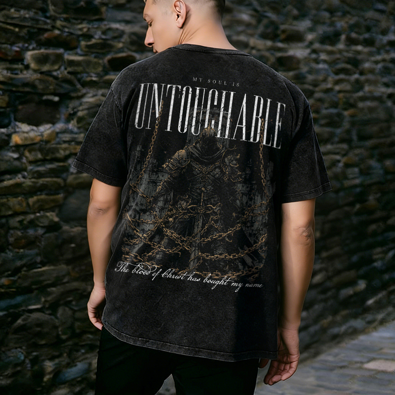My Soul Is Untouchable The Blood Of Christ Has Bought My Name Printed Men's Washed Tee-Coordom