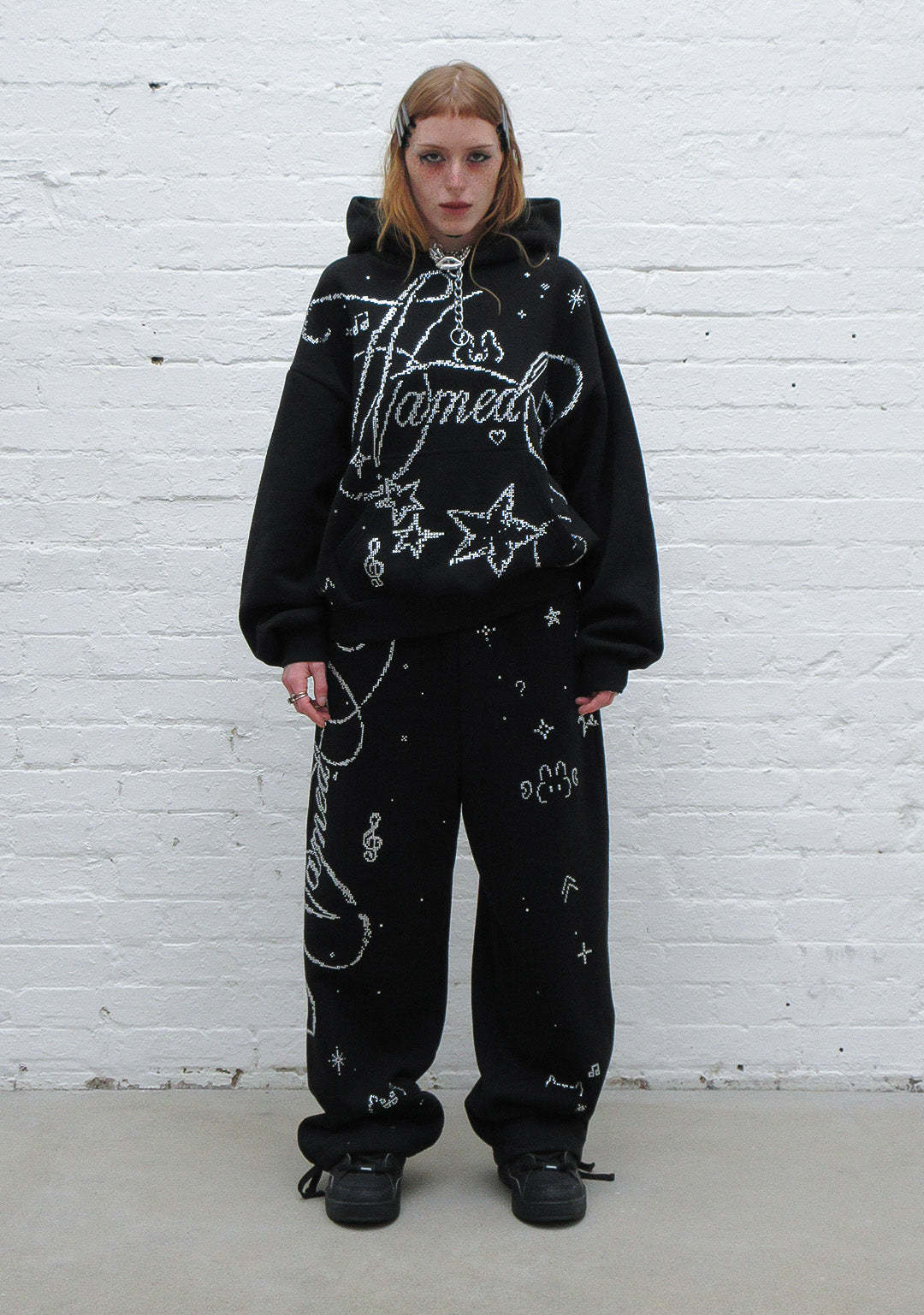 DREAMER RHINESTONE TEDDY OVERSIZED SWEATPANTS BLACK-Coordom