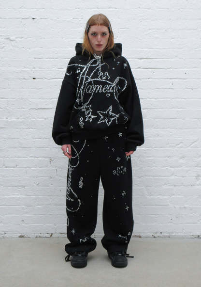 DREAMER RHINESTONE TEDDY OVERSIZED SWEATPANTS BLACK-Coordom