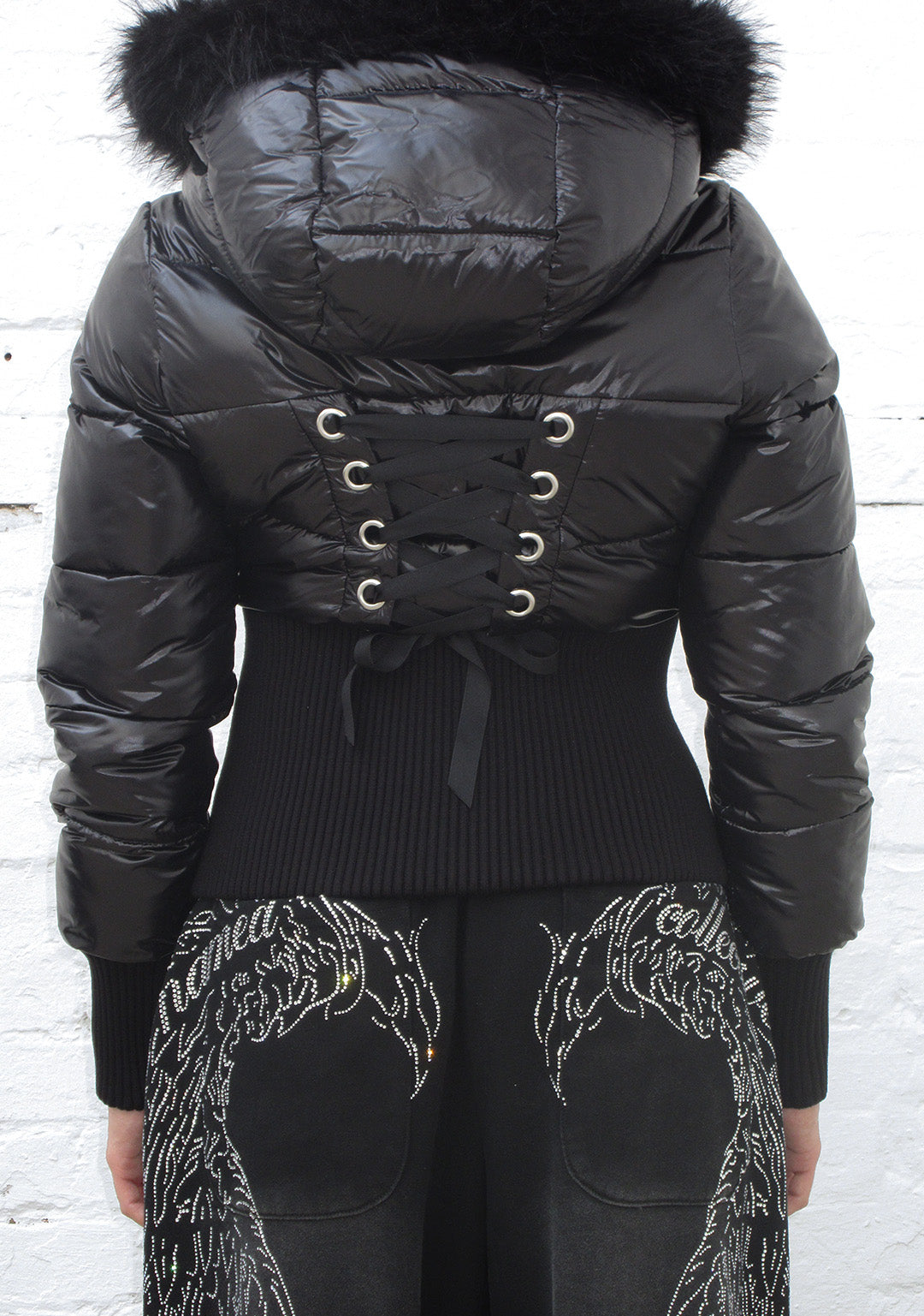 FALLEN FAUX FUR REVERSIBLE RIB PUFFER JACKET BLACK-Coordom