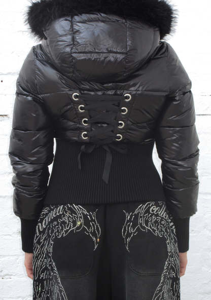 FALLEN FAUX FUR REVERSIBLE RIB PUFFER JACKET BLACK-Coordom