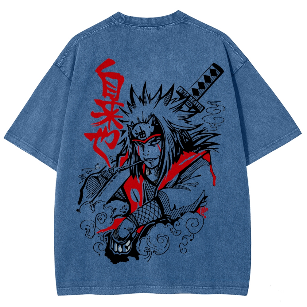 Naruto Sannin Jiraiya Printed Vintage Washed Tee Unisex Oversize Cotton T-shirt-Coordom