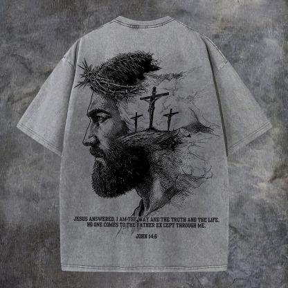 Jesus Answered I Am The Way And The Truth And The Life Printed Men's Washed Tee-Coordom