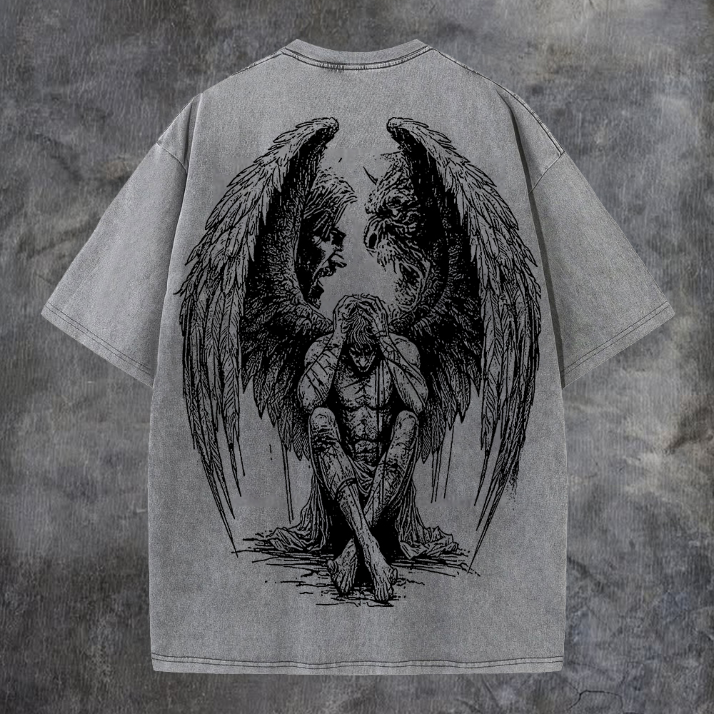 Contradictory Angel Printed Men's Washed Tee-Coordom